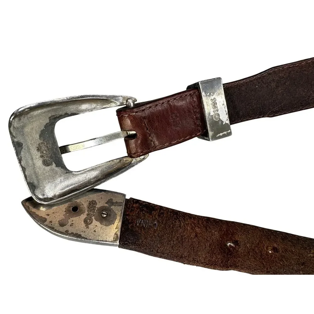 Golf Concho Woven Leather Belt Silver Buckle 40 Western Vintage